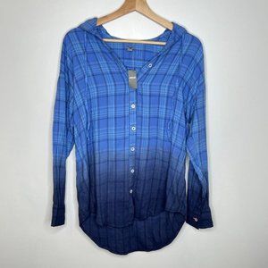 NEW Aerie ombre oversized plaid hooded flannel shirt xs